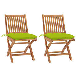 vidaXL Chaises de jardin lot de 2 avec coussins vert vif Bois de teck