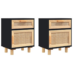 Maison Chic Lot de 2 Tables de chevet,Table de nuit,Table d'appoint pour salon Noir Bois de pin massif et rotin naturel -MN21486