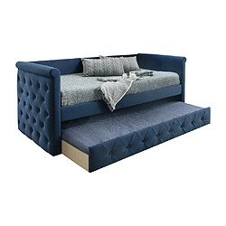 Acheter Vente-Unique Lit banquette gigogne capitonné LOUISE - 2x90x190cm - tissu bleu