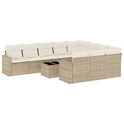 Maison Chic Salon de jardin 11 pcs avec coussins | Ensemble de Table et chaises | Mobilier d'Extérieur beige résine tressée -GKD45877