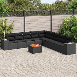 Maison Chic Salon de jardin 10 pcs avec coussins | Ensemble de Table et chaises | Mobilier d'Extérieur noir résine tressée -GKD80273