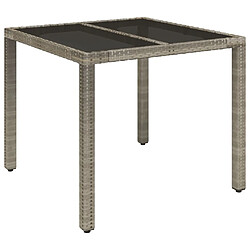 vidaXL Table de jardin dessus en verre Gris 90x90x75 cm Résine tressée