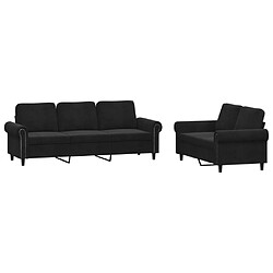 vidaXL Ensemble de canapés 2 pcs avec coussins Noir Velours