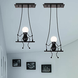 Stoex Lot de 2 Suspension Luminaire Petit Homme en Fer Lampe Créative Design de Gens Moderne Pendentif Enfants Chambre Salon E27 Noir