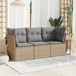 vidaXL Salon de jardin avec coussins 3 pcs beige résine tressée