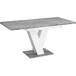 palozi home Table repas extensible Masiv - 120/160 x 80 x 75 cm - Béton/Blanc brillant