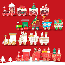 Lot De 4 Décorations De Train De Noël En Bois Mini Train Enfants Cadeaux Jouets Pour Fête Rouge pas cher