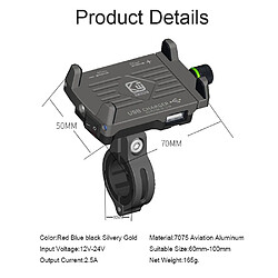 Acheter Support de montage de téléphone en métal pour guidon de moto avec chargeur USB pour smartphone Noir