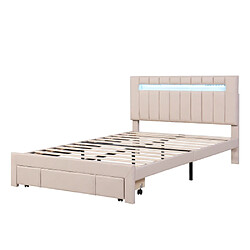 ComfortXL Lit Double 140 X 200 Cm Avec Éclairage LED, Tiroirs, Literie Beige