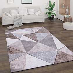 Paco-Home Tapis Poils Ras Abstrait Geometrique Motif Losange Vintage Beige Gris Marron 