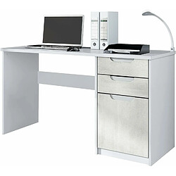 Mpc Bureau Avec 2 Tiroirs Et D’une Porte Blanc Mat Et Aspect Béton Oxyde (129 X 76 X 60 Cm) 