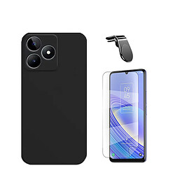 Jeu de films en verre trempé de la couverture 5D + Cas de silicone liquide + SuppOrt Magnétique L Voiture de conduite sécuritaire Phonecare pour Realme C53 - le noir 