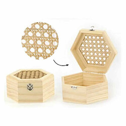 Graines Creatives Boite en bois hexagonale et couvercle cannage 13 x 11 x 6 cm