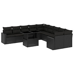 vidaXL Salon de jardin 11 pcs avec coussins noir résine tressée