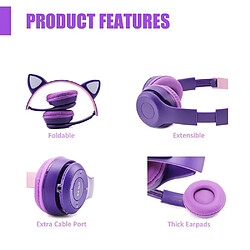 Avis Yonis Casque Audio Bluetooth LED Oreilles De Chat Rose