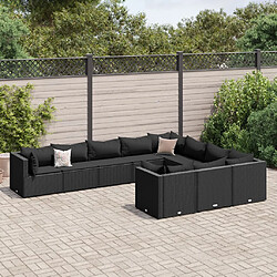 vidaXL Salon de jardin 10 pcs avec coussins noir résine tressée 