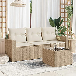 vidaXL Salon de jardin avec coussins 4 pcs beige résine tressée