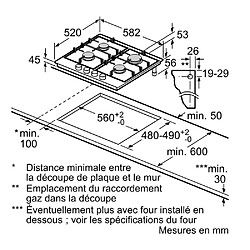 Table de cuisson gaz 60cm 4 feux noir - PCP6A6B90 - BOSCH pas cher