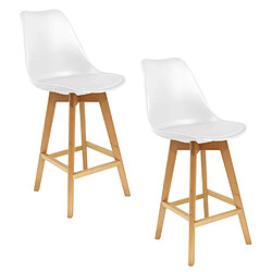 Toilinux Lot de 2 Tabourets de bar en bois scandinave Home Factory - H. 105 cm - Blanc Toilinux - Lot de 2 Tabourets de bar en bois scandinave Home Factory - H. 105 cm - Blanc - Scandinave