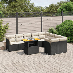 vidaXL Salon de jardin 10 pcs avec coussins noir résine tressée 