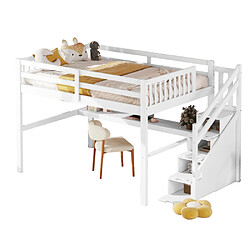 ComfortXL Lit Pour Enfant 140x200 Avec Tiroirs De Rangement Et Bureau Intégré, Blanc