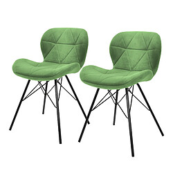 Chaises de salle à manger avec dossier Lot de 2 Vert Revêtement velours avec pieds métal ML-Design