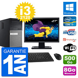 PC Tour Dell 9010 Ecran 27" Intel i3-2120 RAM 8Go Disque 500Go Windows 10 Wifi - Occasion