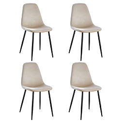 Hooma Lot de 4 chaises scandinaves confortables en velours et métal - Beige