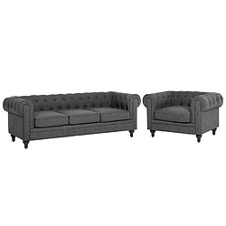 Beliani Ensemble canapé et fauteuil en tissu gris 4 places CHESTERFIELD 