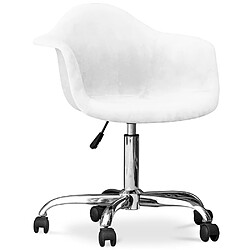 ICONIK INTERIOR Fauteuil pivotant de bureau en velours rembourré avec roulettes - Grev Blanc