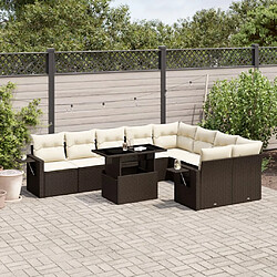 vidaXL Salon de jardin 10 pcs avec coussins marron résine tressée 