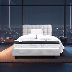 LUXURY LITERIE Ensemble matelas Sleeplux 90x190 cm + sommier gris ep20cm + oreiller + couette + Tête de Lit