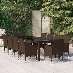 Salle à dîner de jardin 11 pcs,Table et chaise à manger Résine tressée Marron -MN52963