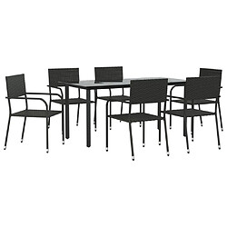 vidaXL Ensemble à manger de jardin 7 pcs noir résine tressée et acier