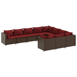 vidaXL Salon de jardin 10 pcs avec coussins marron résine tressée