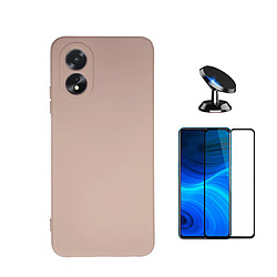 Kit de film en verre trempé de la couverture 5D + couvercle de silicone liquide + SuppOrt Magnétique Phonecare pour Oppo A38 4G - rose 