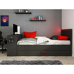 Acheter Vente-Unique Lit gigogne gamer2 x 90 x 200 cm - Avec bureau - LEDs - Anthracite et rouge + Sommier - VOUANI