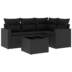 vidaXL Salon de jardin 5 pcs avec coussins noir résine tressée