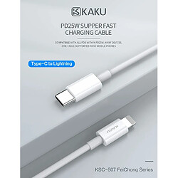 iKaku KSC-507 Câble universel Type-C vers Lightning PD25W pour chargement et transfert de données 1 m Blanc 