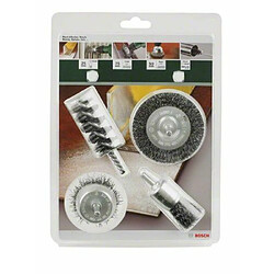 Bosch 2609256553 Assortiments de 4 brosses: Brosse circulaire/Brosse pinceau/Brosse cylindrique/Brosse boisseau Queue de 6 mm