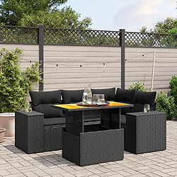 vidaXL Salon de jardin 5 pcs avec coussins noir résine tressée 