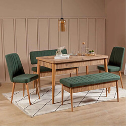 Hanah Home Ensemble repas table chaises et banc Vina pin et vert.