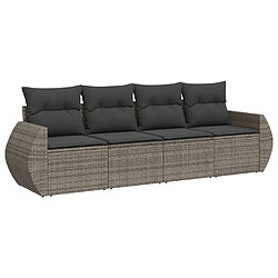 vidaXL Salon de jardin 4 pcs avec coussins gris résine tressée