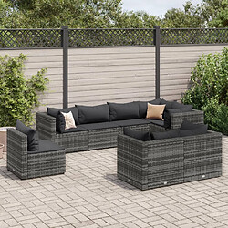 vidaXL Salon de jardin 8 pcs avec coussins Gris Résine tressée