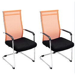 Decoshop26 Lot de 2 fauteuils de bureau chaises visiteur avec accoudoirs en maille orange et métal chromé 10_0001891 