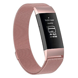 Wewoo Bracelet pour montre connectée Dragonne magnétique en acier inoxydable FITBIT Charge 3Taille Grand217x18mm Rose 