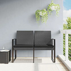 vidaXL Banc de jardin à 2 places et coussins gris foncé PP rotin