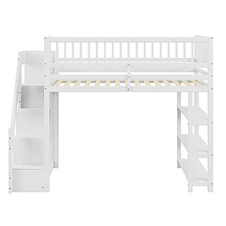 ComfortXL Lit Mezzanine 90x200cm, avec Armoire, Étagères, Espace de Rangement Échelle Sécurisée, Bois, Blanc pas cher