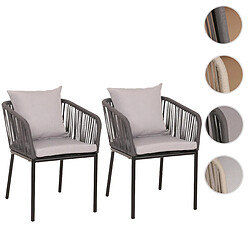 Mendler Set de 2 chaises de jardin HWC-N41, chaise d'extérieur avec accoudoirs, résistante aux intempéries aluminium corde tressée ~ anthracite Coussin gris clair