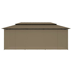 Avis vidaXL Belvédère avec rideaux 600x298x270 cm Taupe 180 g/m²